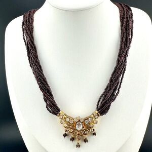 Indian Bollywood Brown Multi 10 strand Bead Gold Tone Necklace Ethnic Wedding